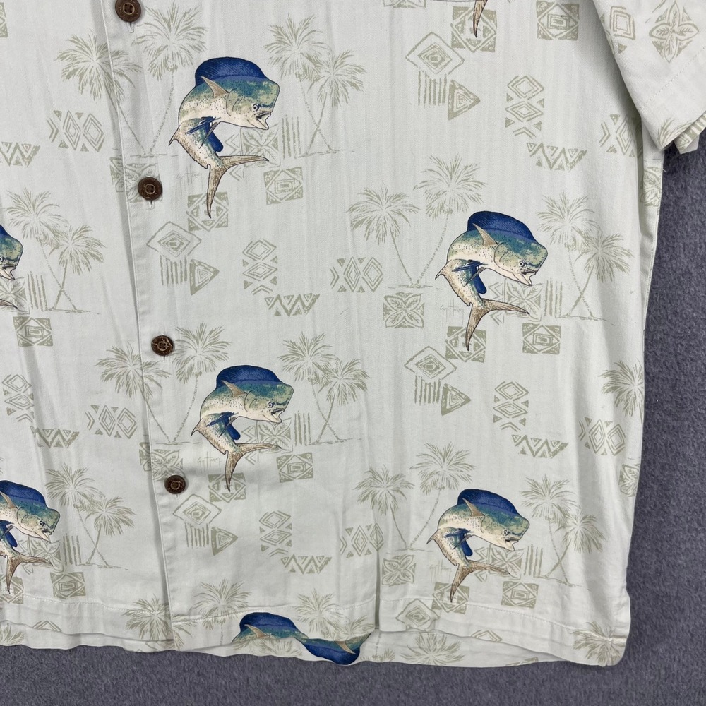 Guy Harvey Button Down Shirt Men 2X Cream Mahi Mahi Fish Tropical Cayman Islands - Picture 5 of 13